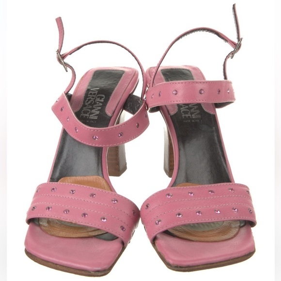GIANNI VERSACE HEEL WITH DIAMONTE DETAIL Y2k barbie pink size 8 / 38 vintagee - Picture 5 of 10
